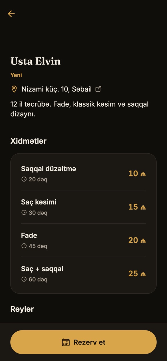 Bərbər profili: xidmətlər və qiymətlər
